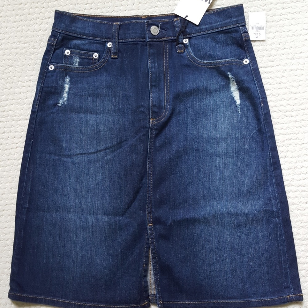 GAP Distressed Blue Denim Skirt Size 25 Cotton Spandex Jeans